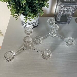 Set Of 2 Cambridge Elegant Depression Glass Candle Holders 3 large Arm Vintage